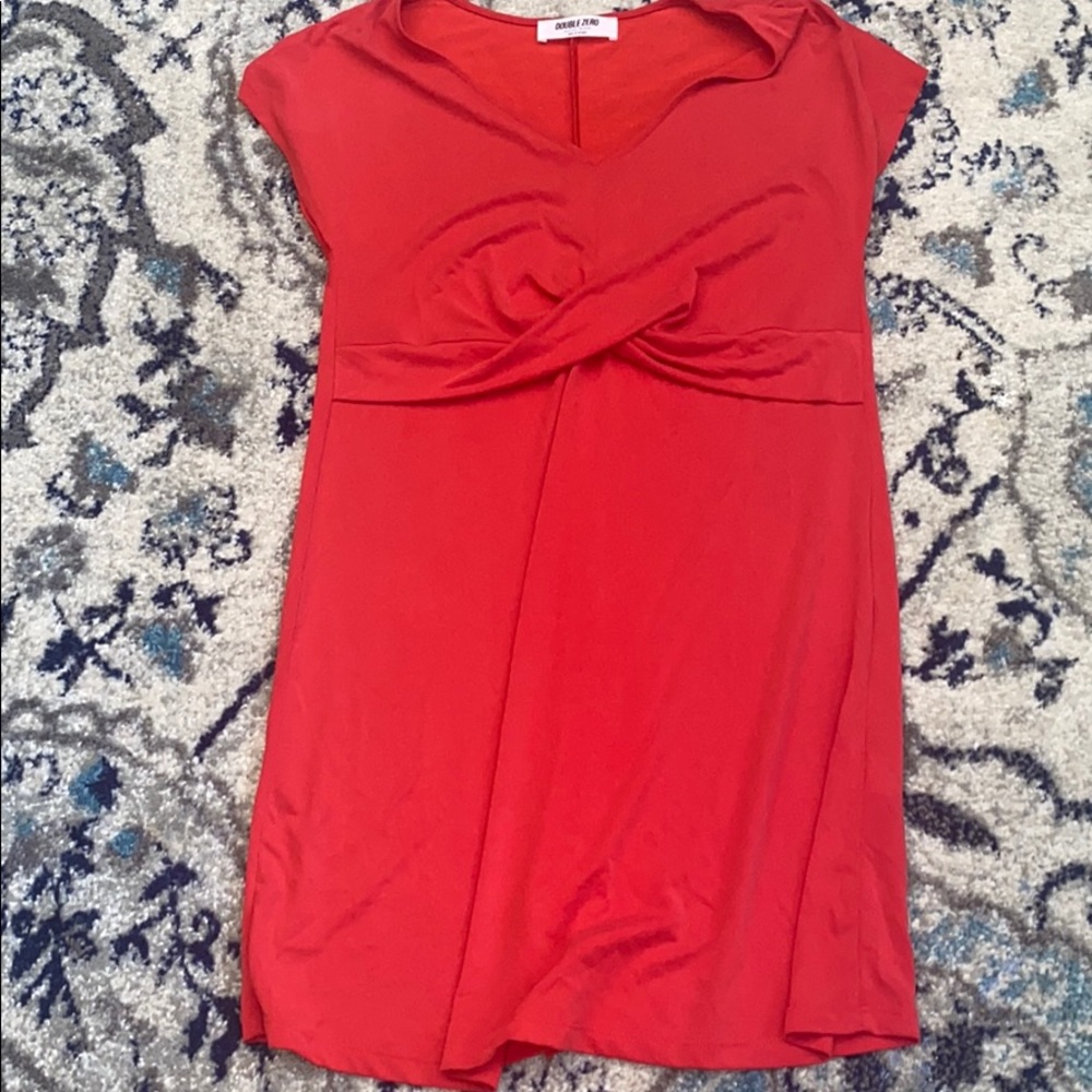 Red tshirt dress.